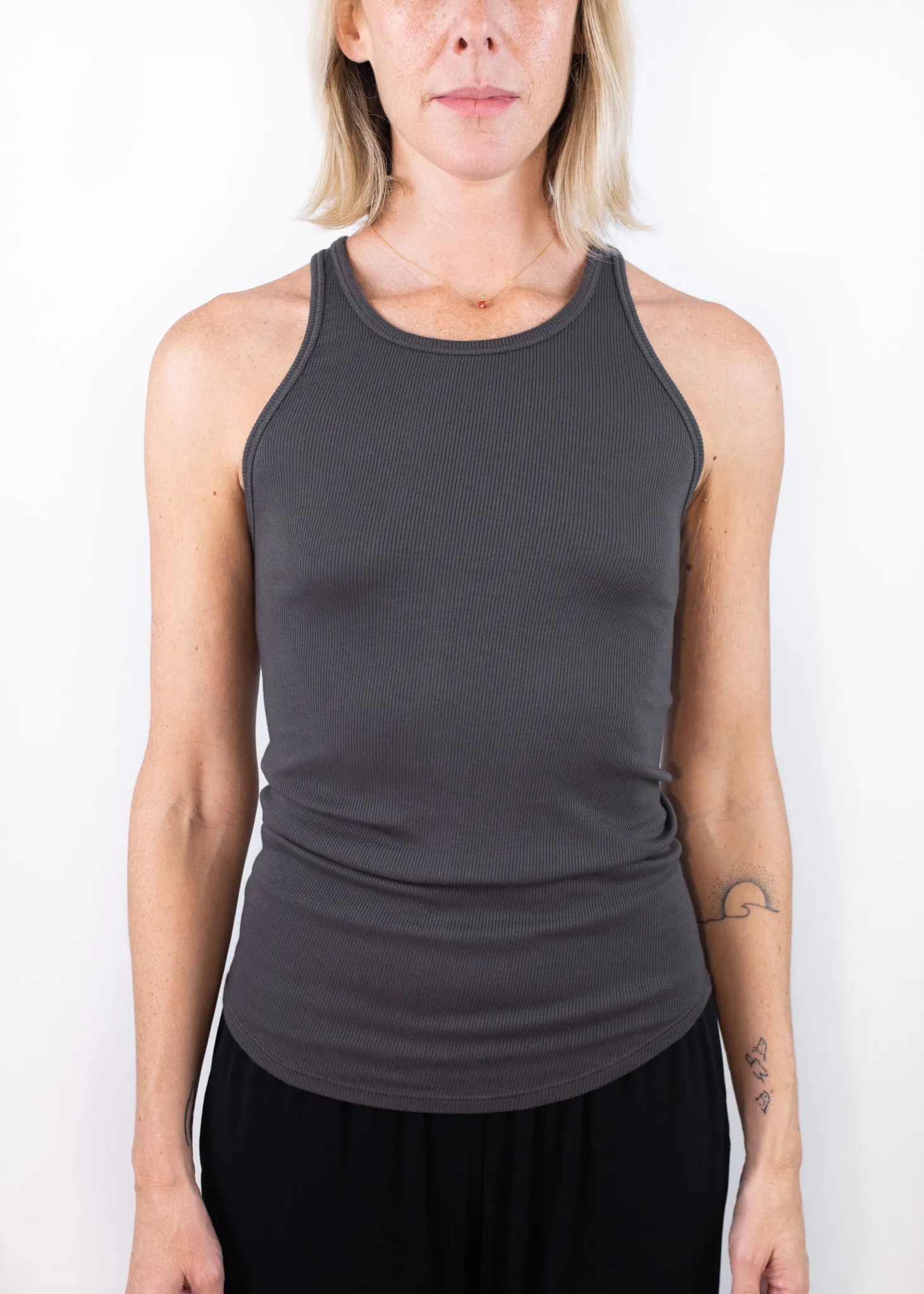 Ribbed Sporty Tank in Black