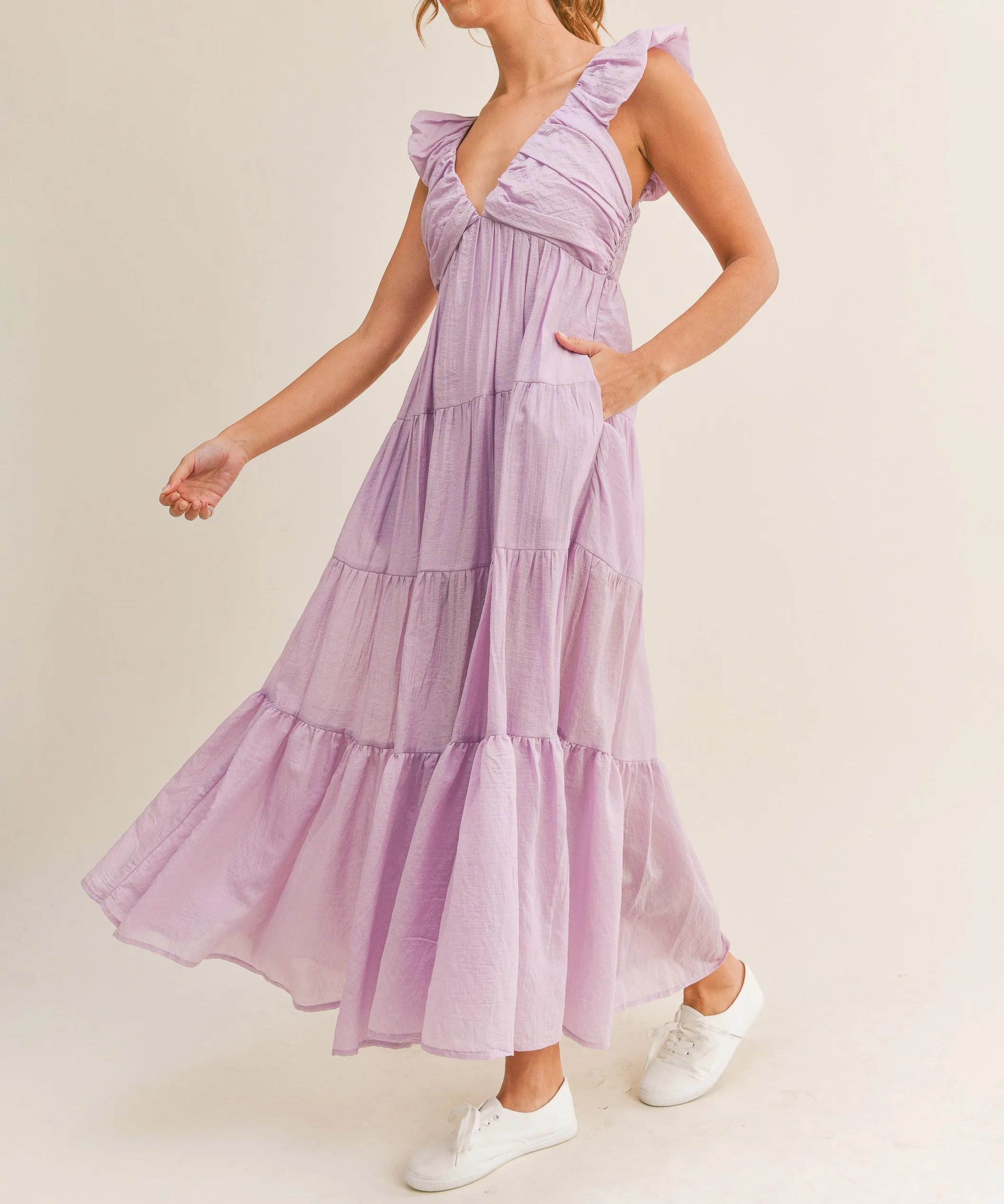 Ruched Pleated Dress - Lavender