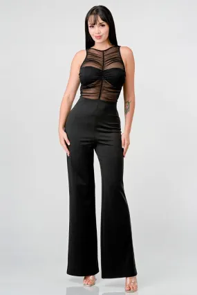 Ryann Sheer Ruched Bodice Black Jumpsuit