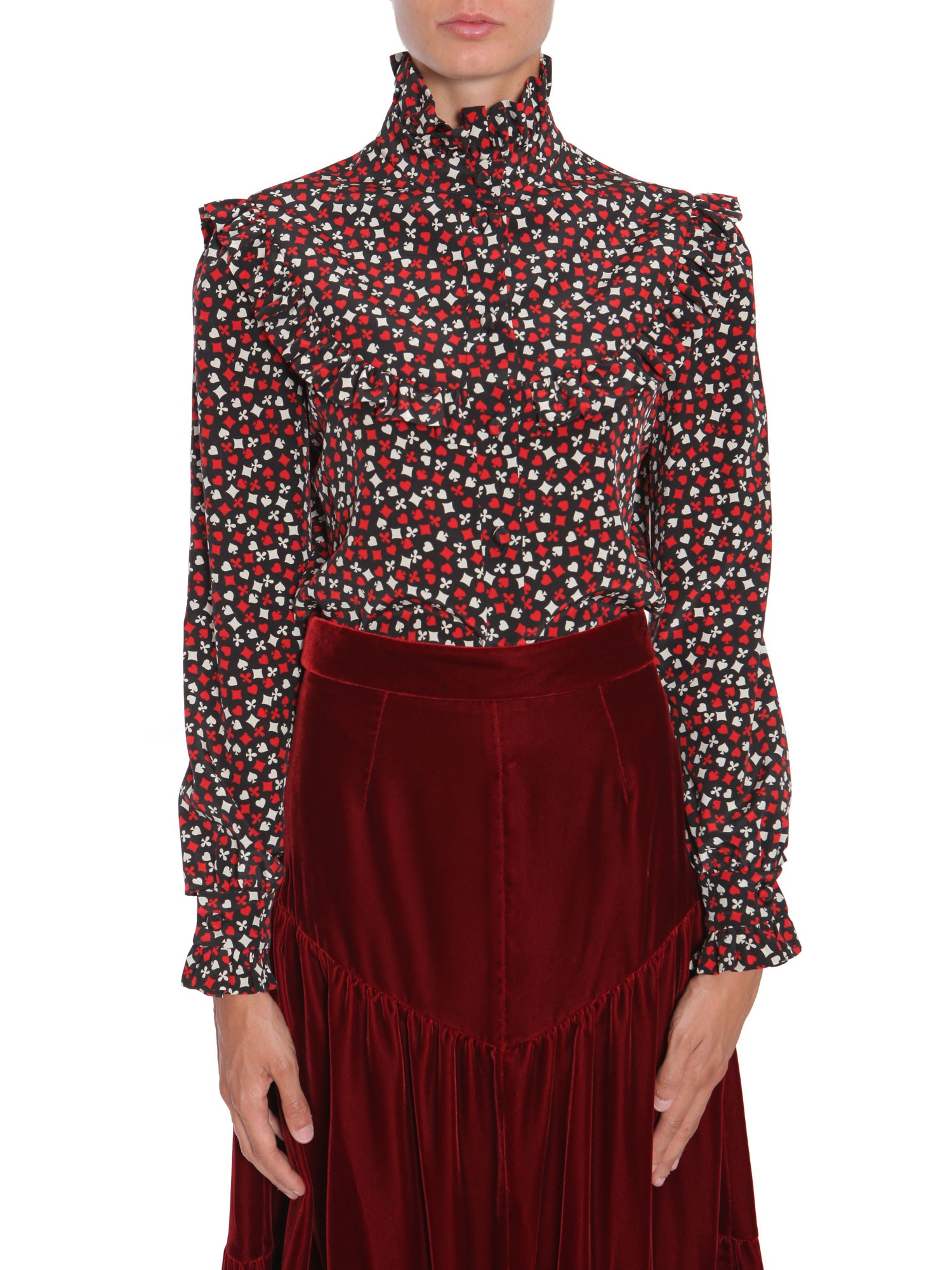 SAINT LAURENT    SILK STAND UP COLLAR BLOUSE