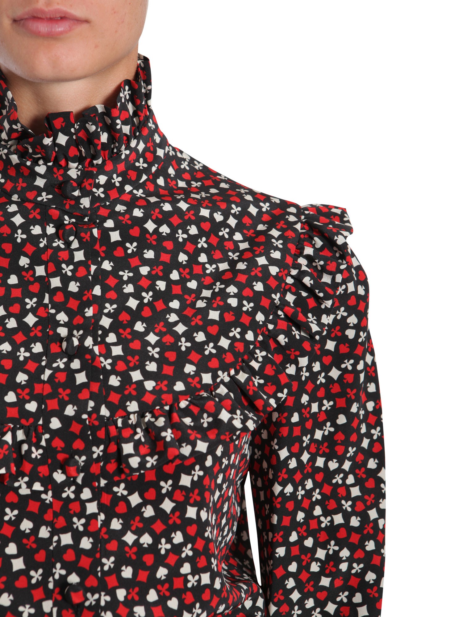 SAINT LAURENT    SILK STAND UP COLLAR BLOUSE