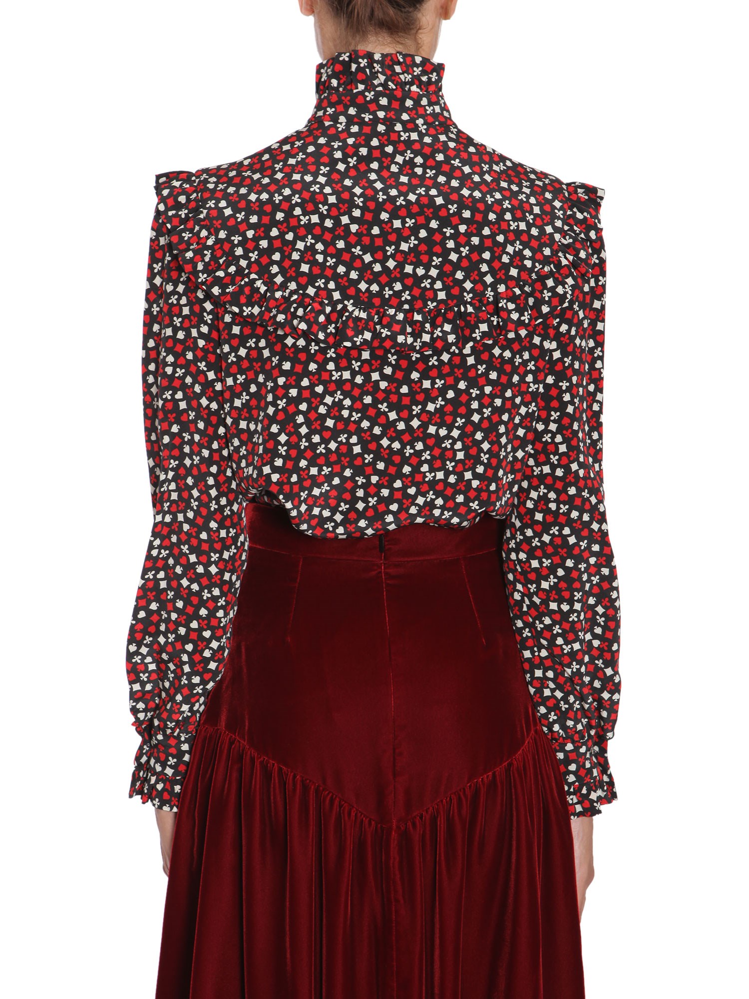 SAINT LAURENT    SILK STAND UP COLLAR BLOUSE