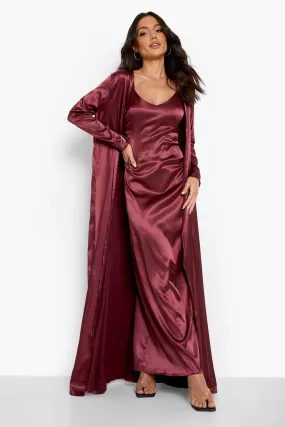 Satin Maxi Party Dress And Duster Coat