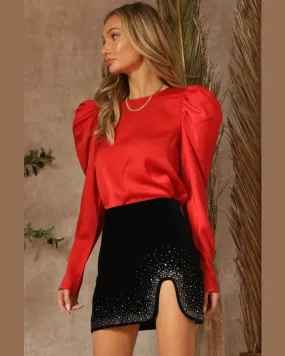 Satin Puff Shoulder Blouse