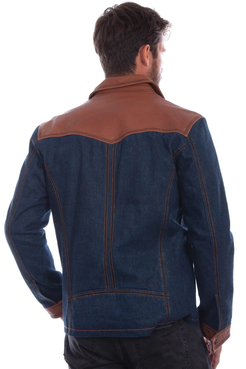 Scully Mens Sporty Leather Denim Leather Denim Jacket