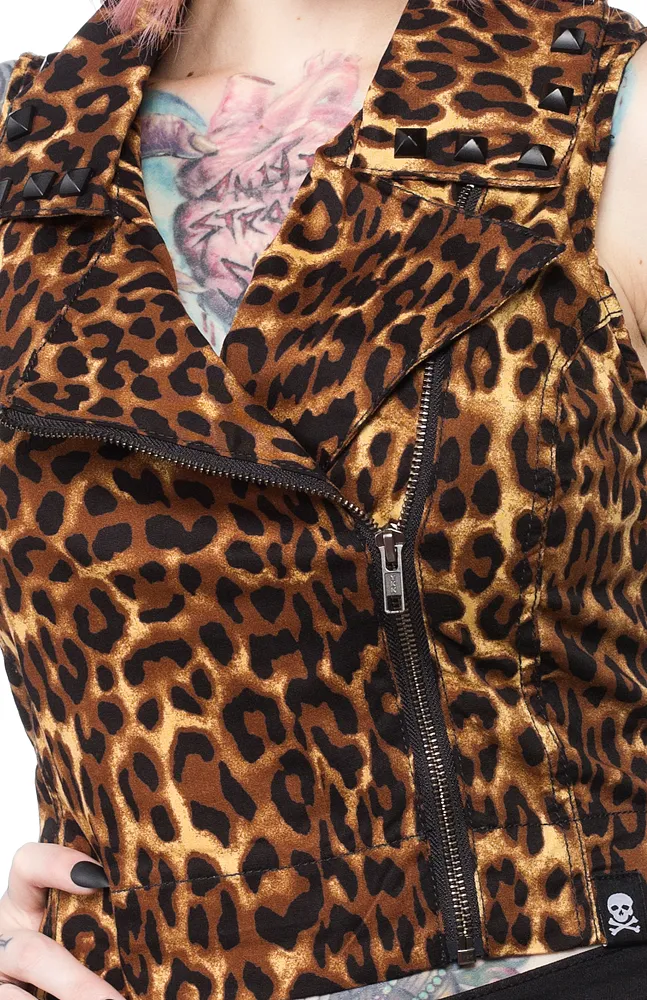 Sourpuss Studded Moto Vest Leopard (S and XL ONLY)