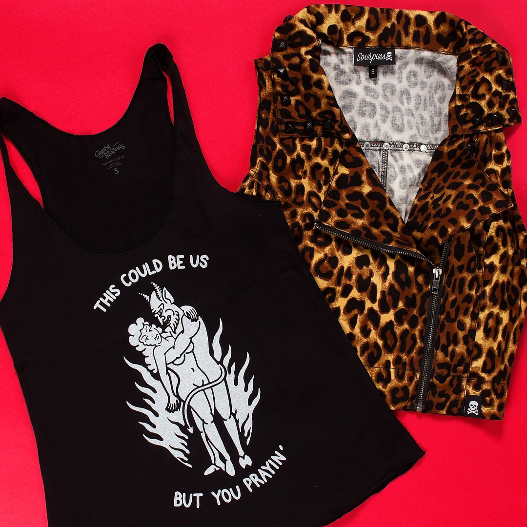 Sourpuss Studded Moto Vest Leopard (S and XL ONLY)