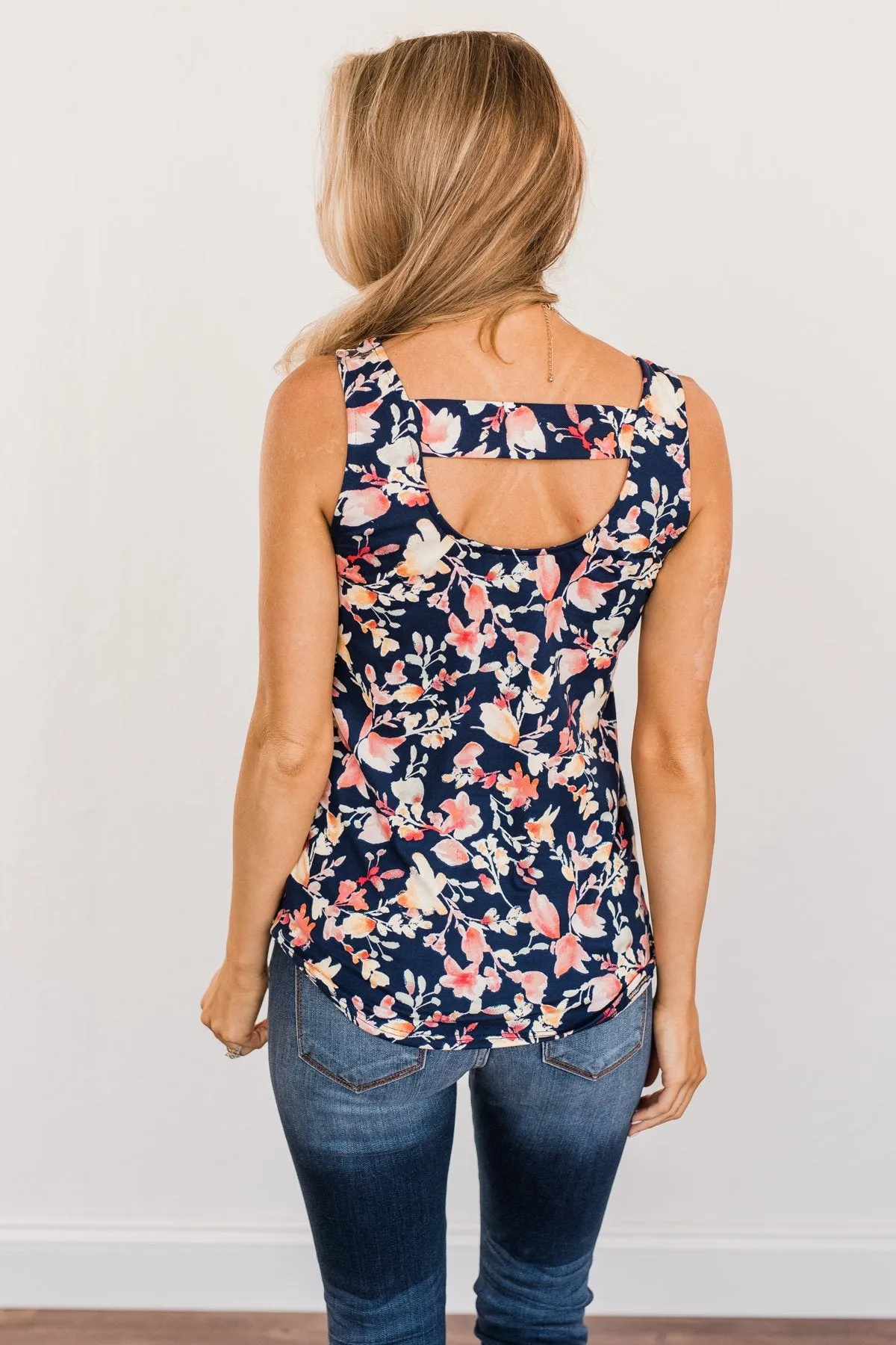 Sunshine & Good Vibes Floral Tank Top- Navy