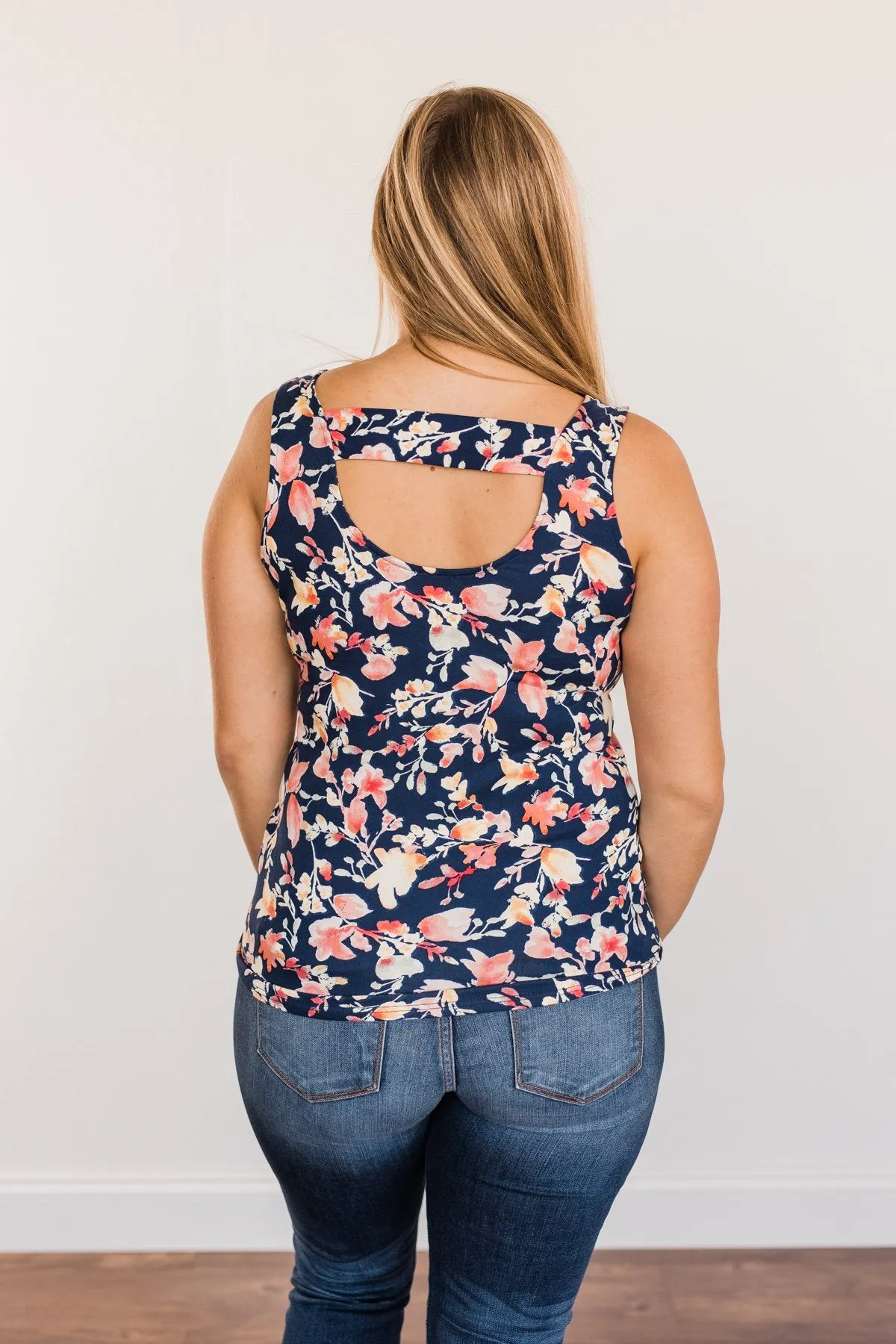 Sunshine & Good Vibes Floral Tank Top- Navy