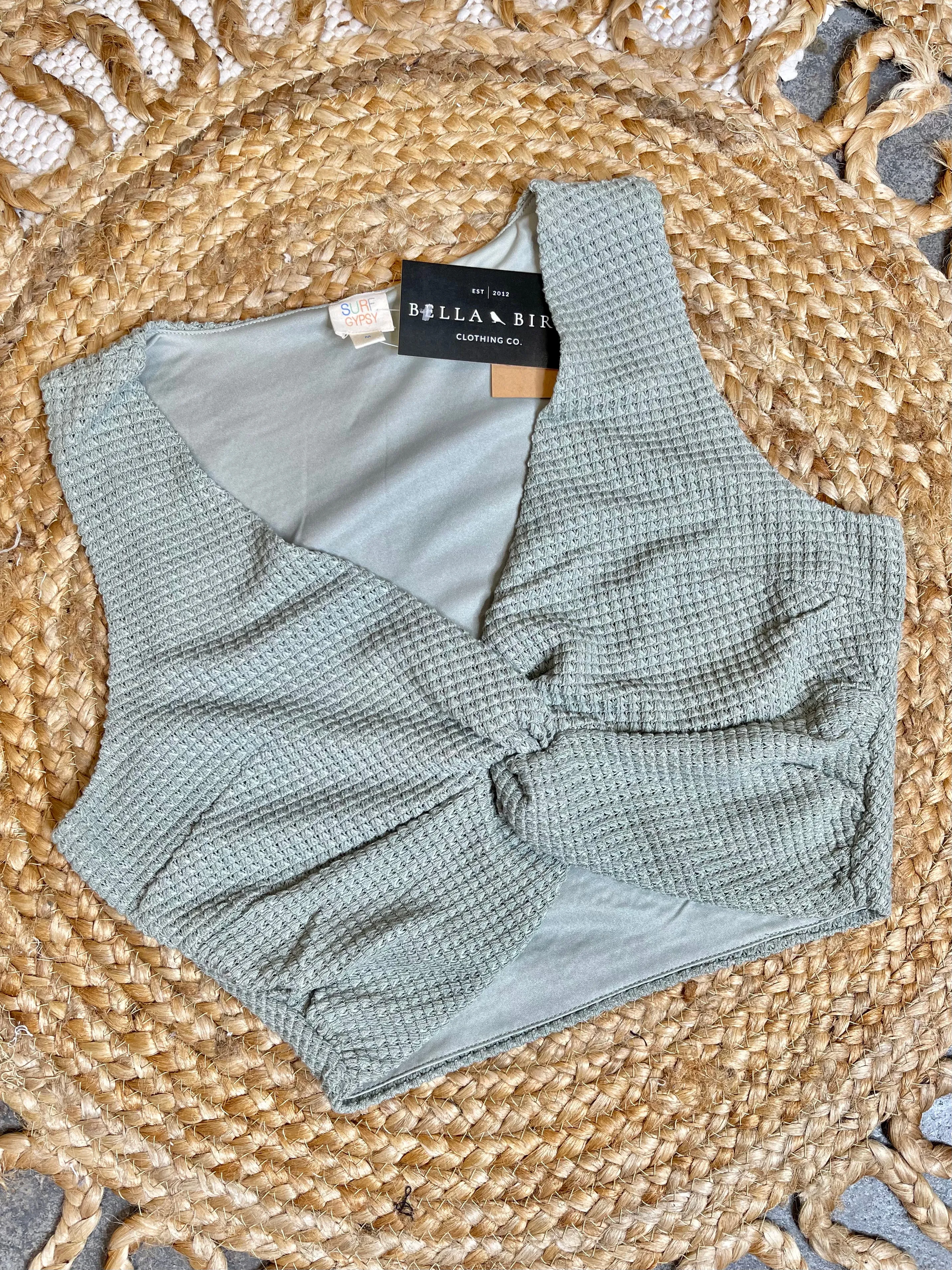 Surf Gypsy Basket Texture Knit Twist Top | Soft Olive