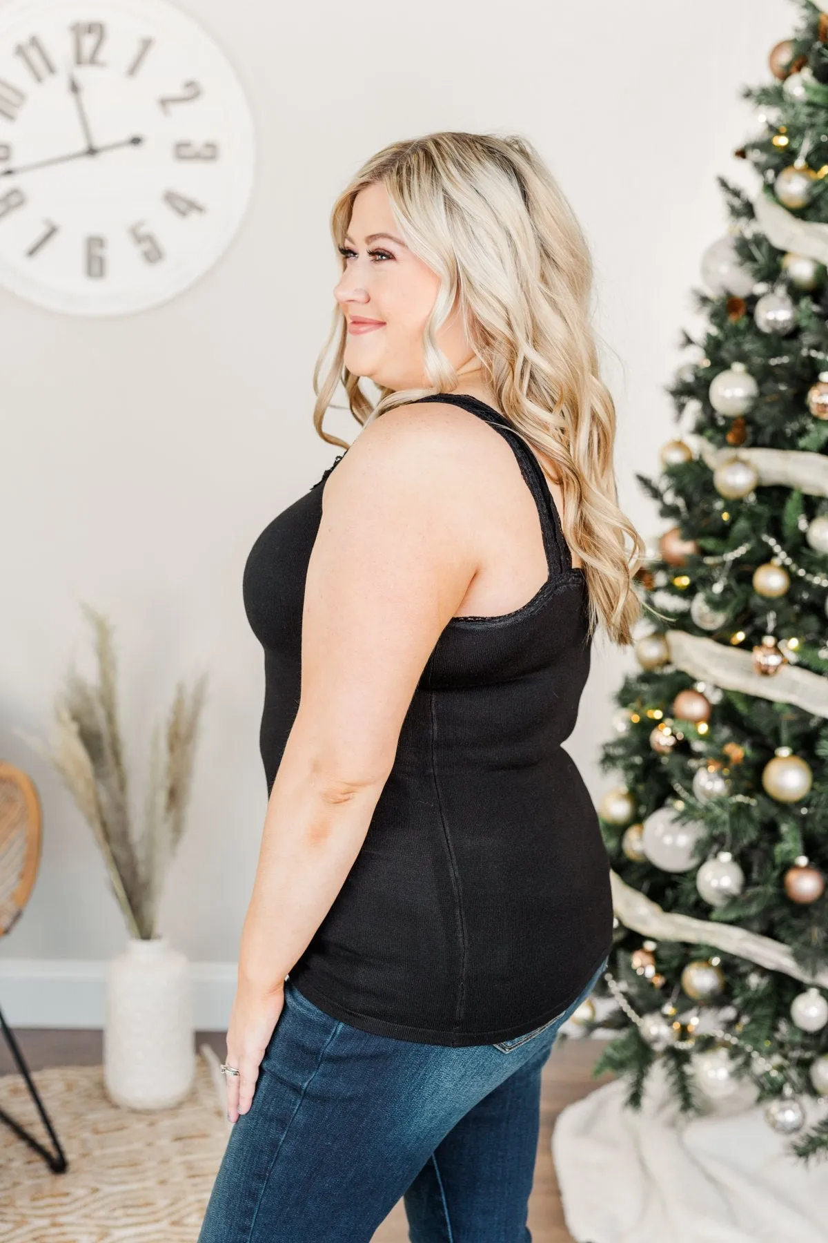 Sweet & Simple Lace Trimmed Tank Top- Black