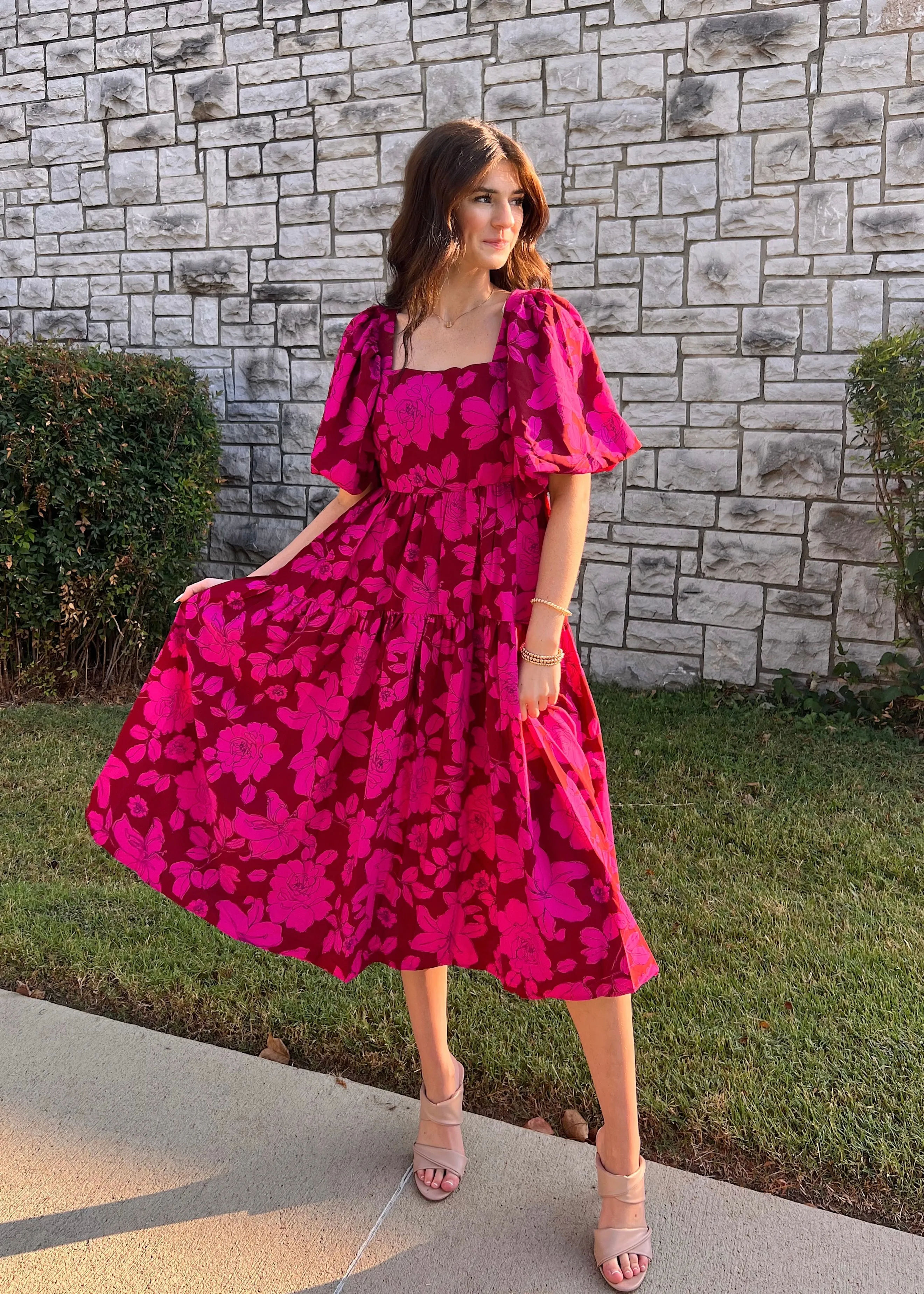 Sweet Thang Floral Puff Sleeve Dress | Brick