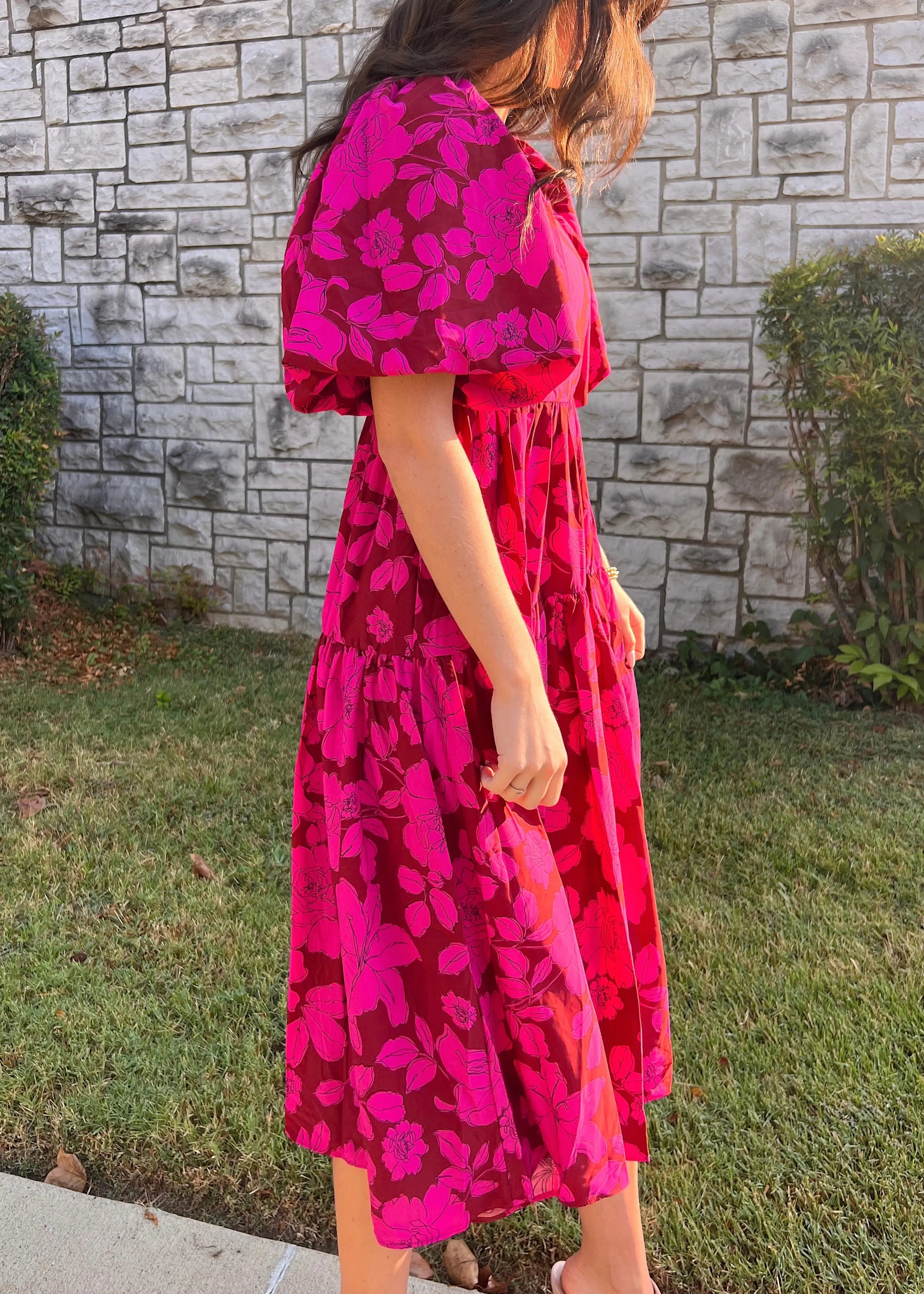 Sweet Thang Floral Puff Sleeve Dress | Brick