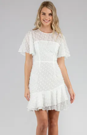 Textured Dress with Frill Hem and Flutter Sleeves (ADR985B)