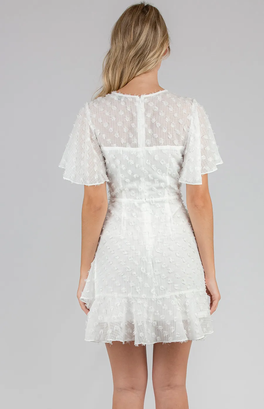 Textured Dress with Frill Hem and Flutter Sleeves (ADR985B)