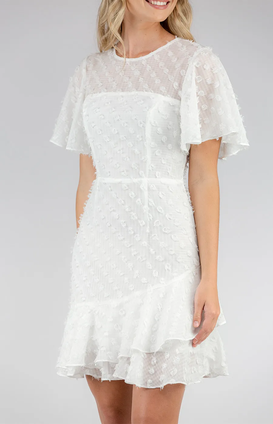 Textured Dress with Frill Hem and Flutter Sleeves (ADR985B)