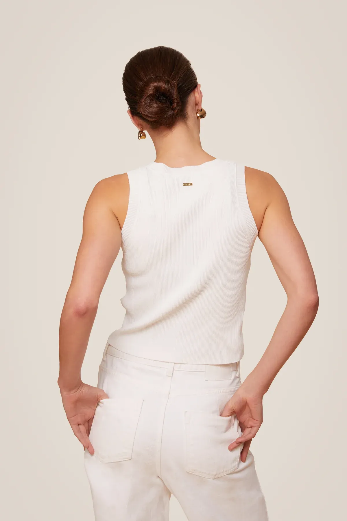 Toccin Tatum Raceback Tank with Bralette Ribbed Stitch Detail | Ivory