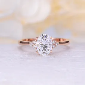 Vintage Oval Moissanite Side Stone Engagement Ring