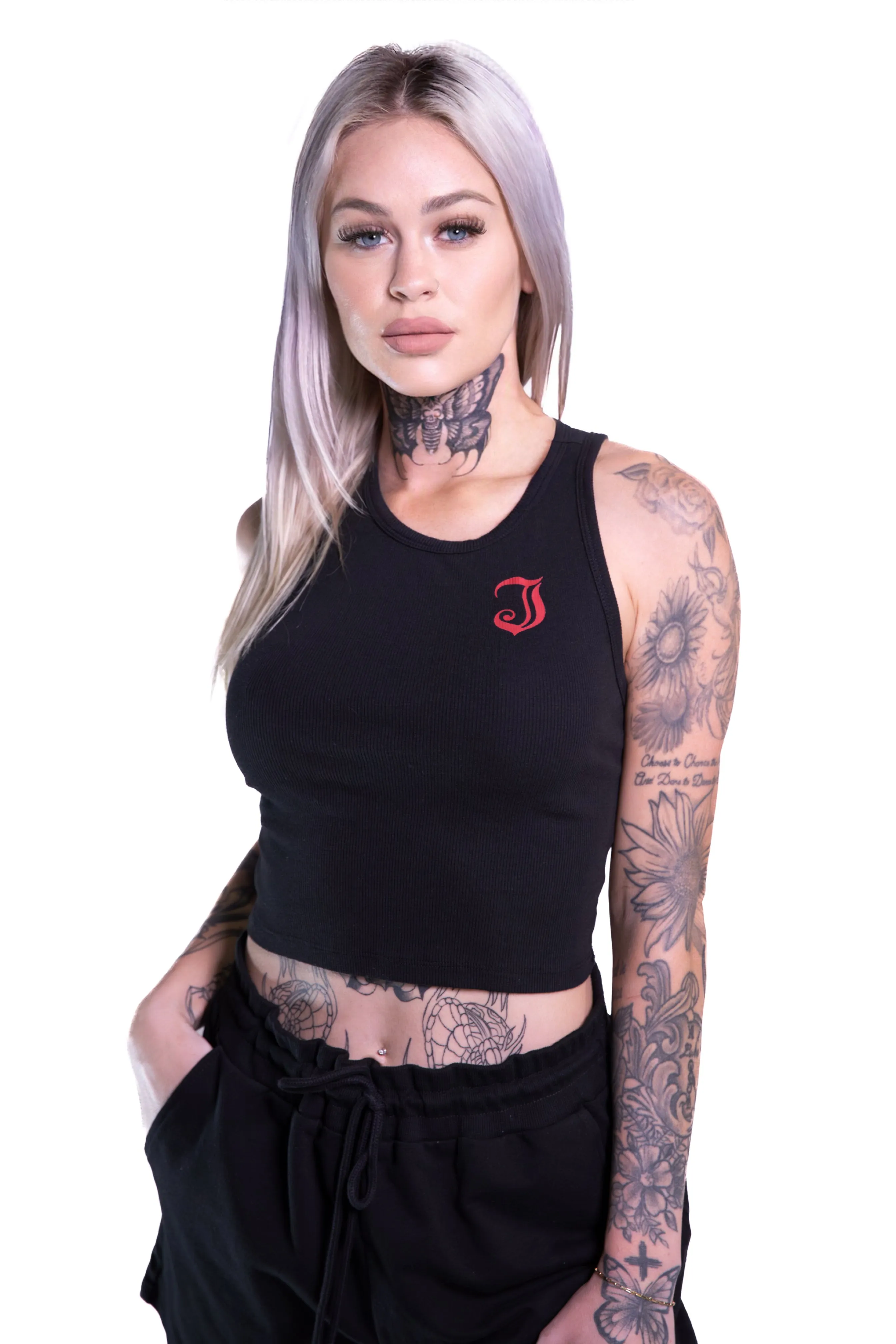 Women's Inked Icon Logo Crop Tank - Black/Red