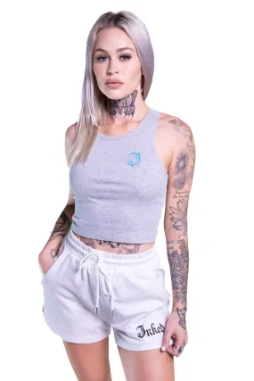 Women's Inked Icon Logo Crop Tank - Grey/Blue