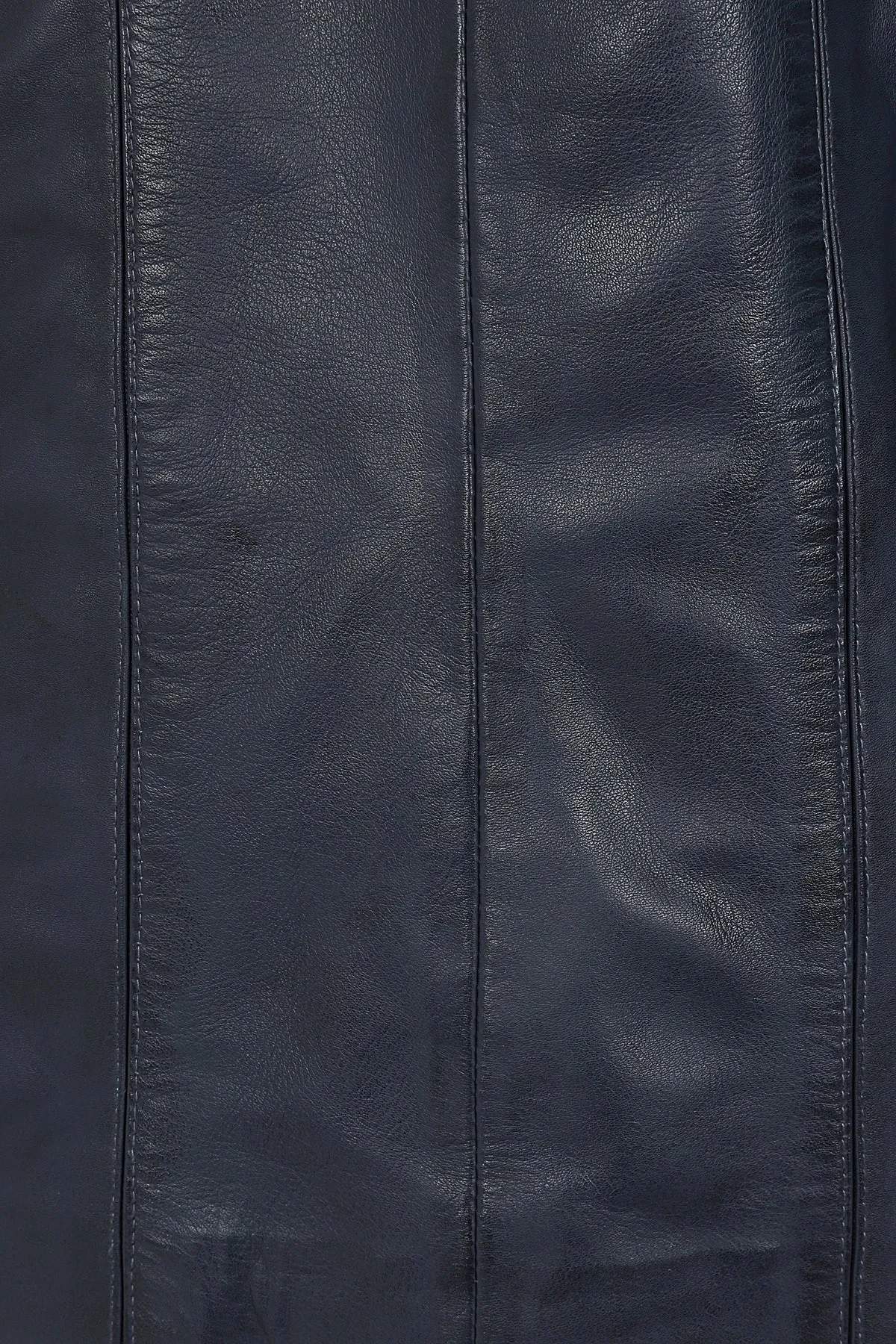 Women's Quality Navy 'Sky' Blue Leather Hip Length Coat with Fur Trimmed Detachable Hood - 'CARLA'