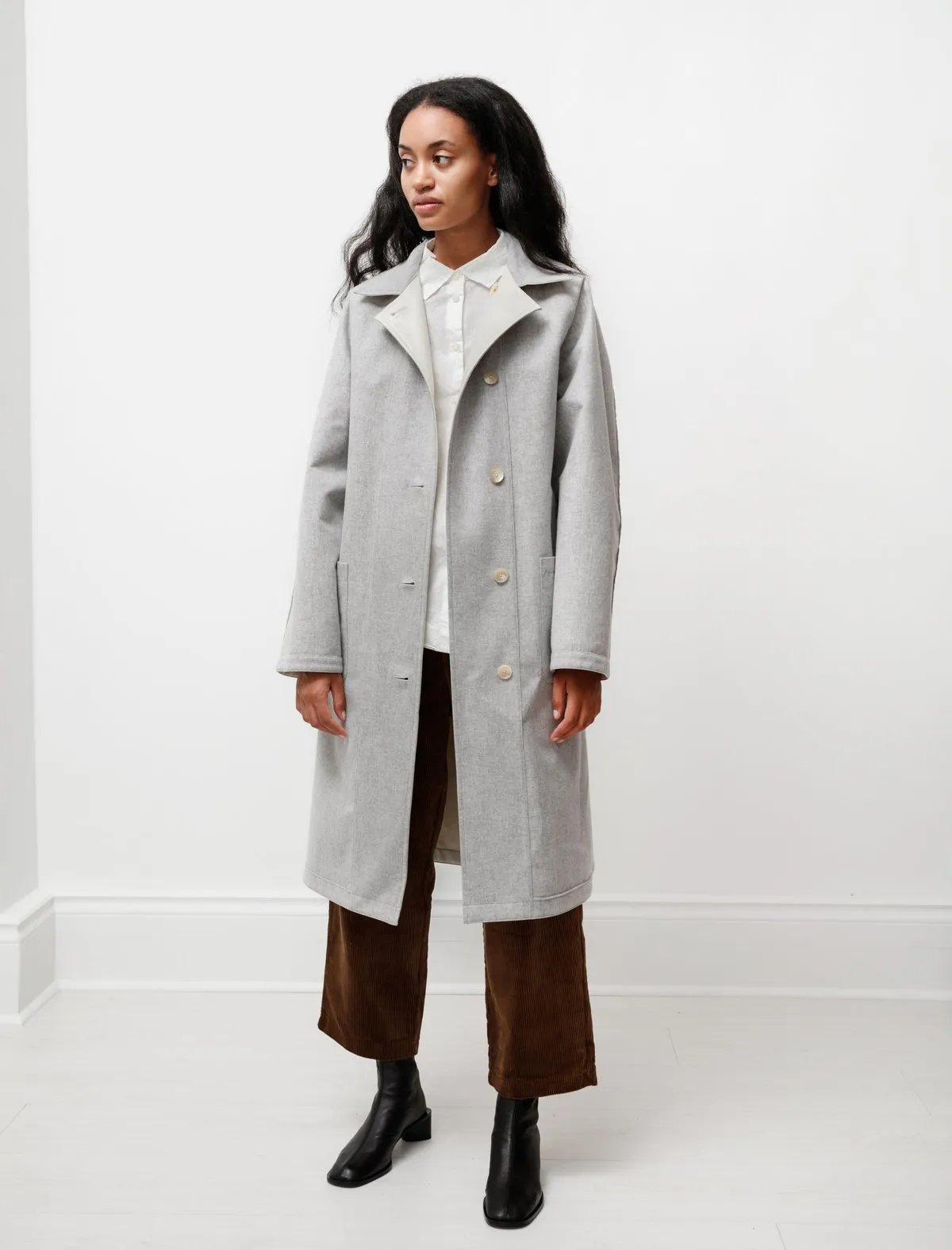 Wool Cashmere Laminate Coat - Ivory Top Gray