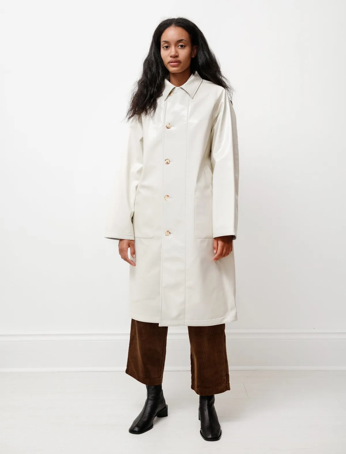 Wool Cashmere Laminate Coat - Ivory Top Gray